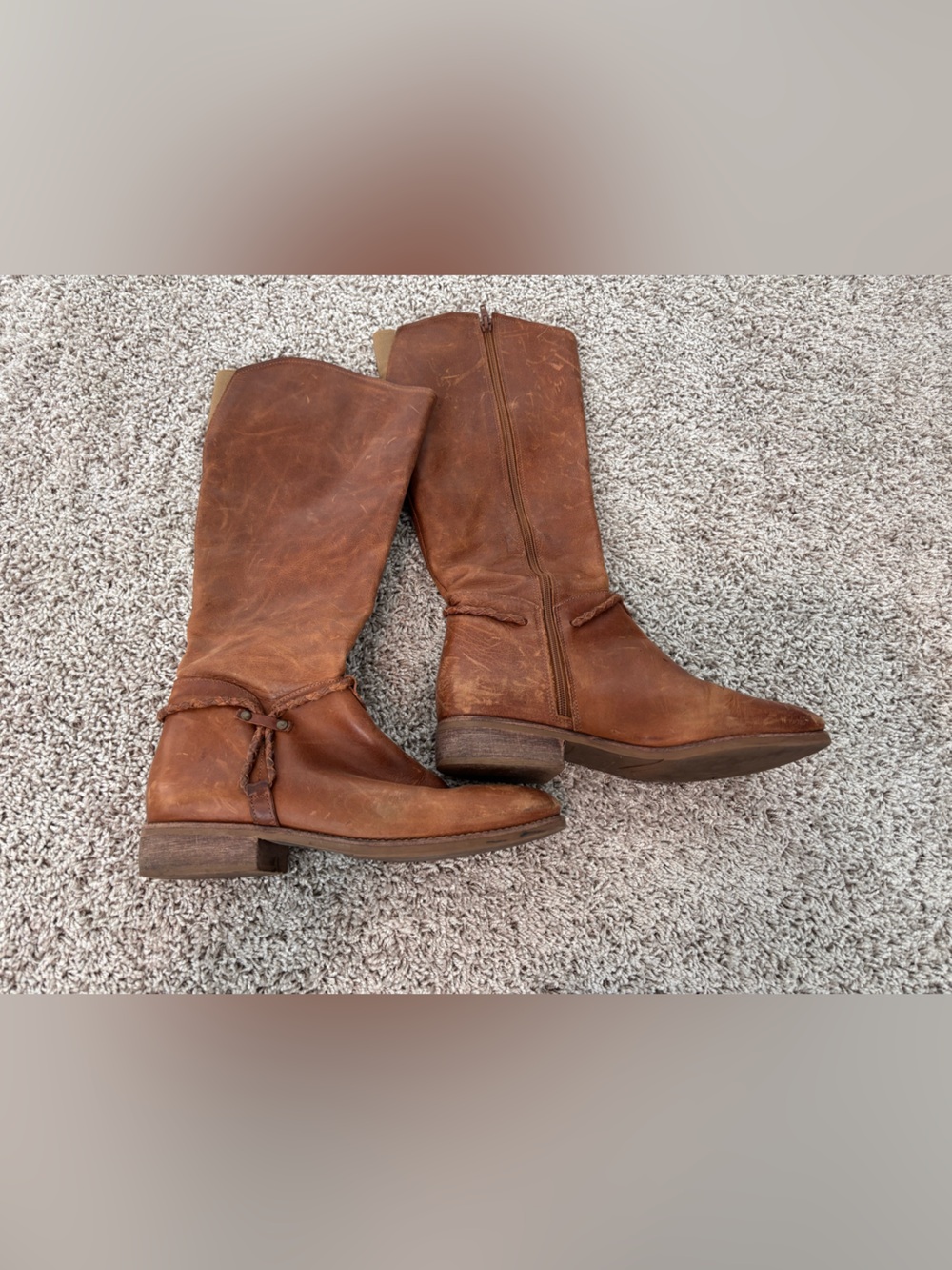 Source Unknown Rustic Brown Leather Knee Boots with Ankle Tie
